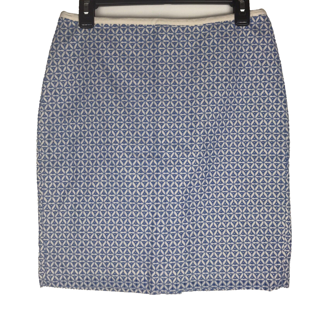 Talbots Petites Pencil Skirt Blue White Eyelet Lined Cotton Above-The-Knee Sz 6P